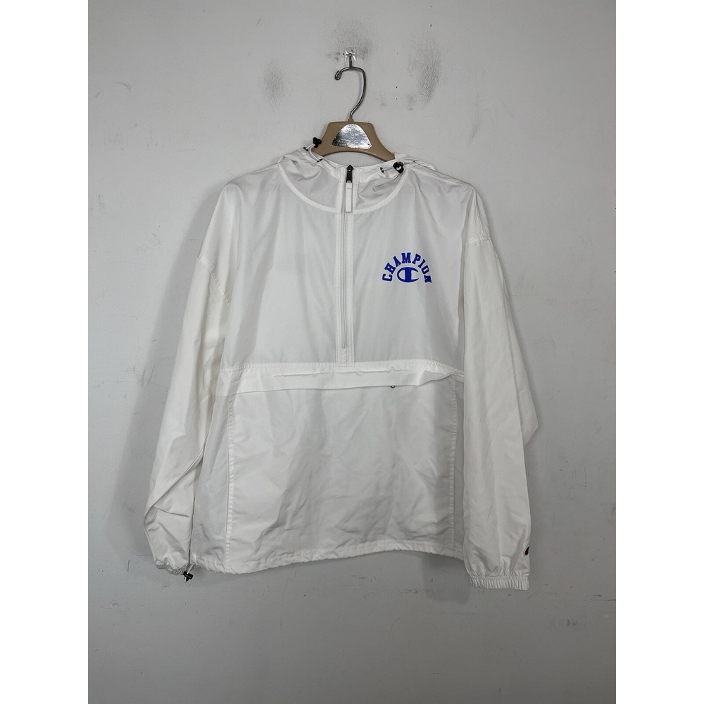 Champion Mens WindbreakerXL White Spellout Logo‎ Streetwear Hooded Preppy Anorak - Picture 3 of 11
